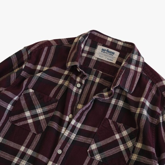 (VINTAGE) URBAN PIPELINE | 100% COTTON OVERSIZED RELAXED BURGUNDY PLAID FLANNEL - Picture 2 of 3